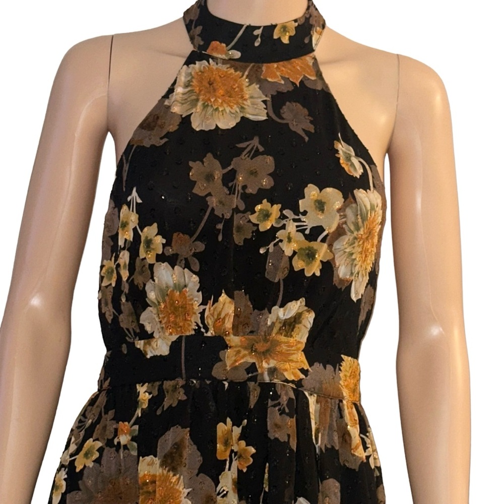 Lulu's Black Halter Floral Midi Dress with Orange & Brown Blooms - Picture 6 of 10